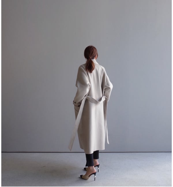 【outer】韓国風ファションINS風3色大きいラペル長袖リボン着回しゆったり厚手秋冬ロング丈アウターコートF0896