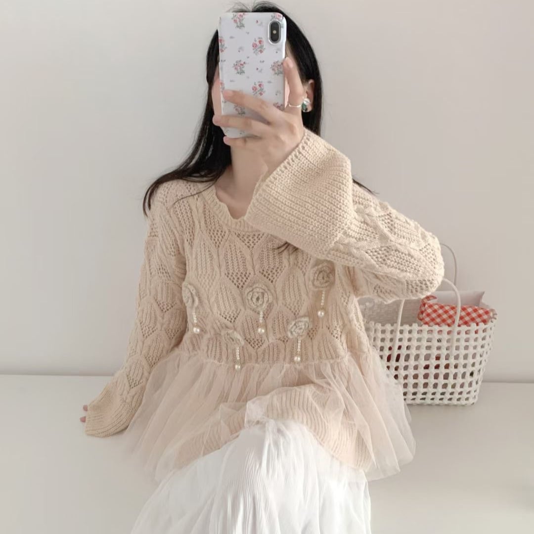 【tops】立体フラワーニットセーター　M25778