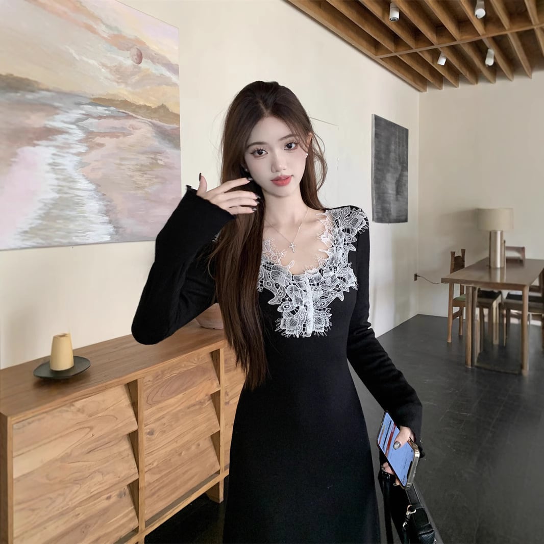 【dress】レースカラーニットワンピース　M27983