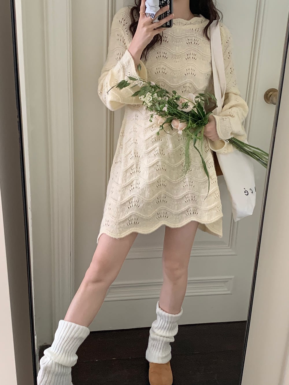 【dress】カットワークニットワンピース　M25591