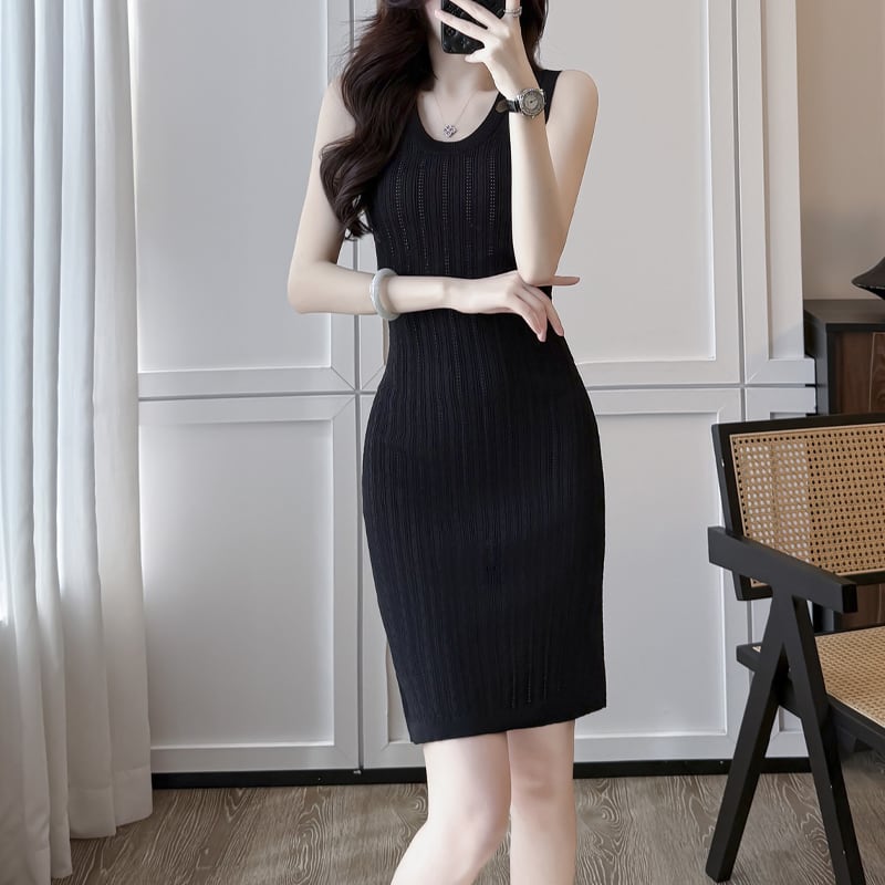 【dress】ノースリーブニットワンピース Q8488