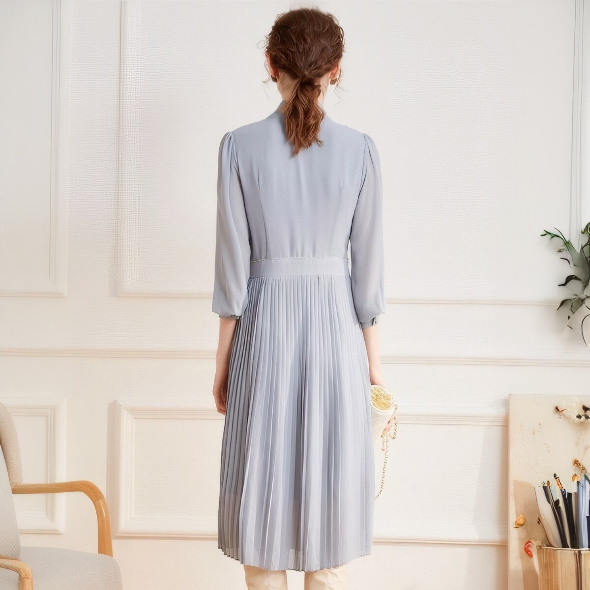 【dress】プリーツリボン付きワンピース　M29679