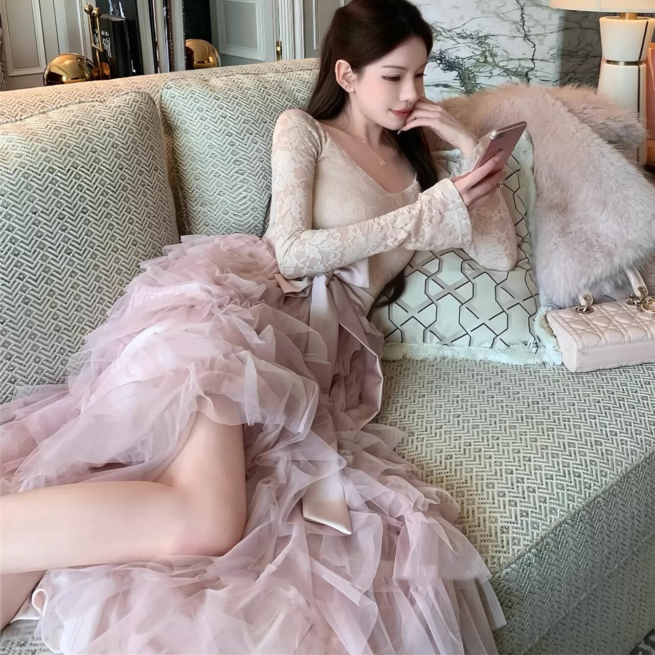 【dress】レースドッキングティアードワンピース　N3475