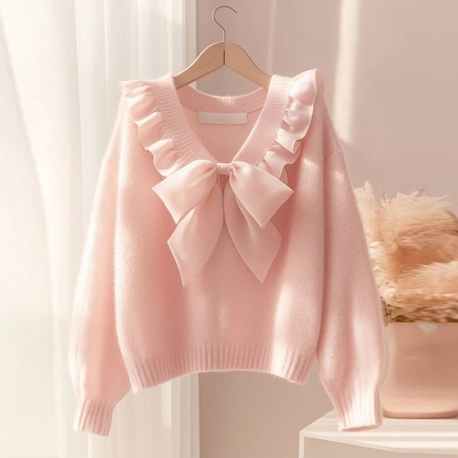 【tops】リボン付きニットセーター　M29128
