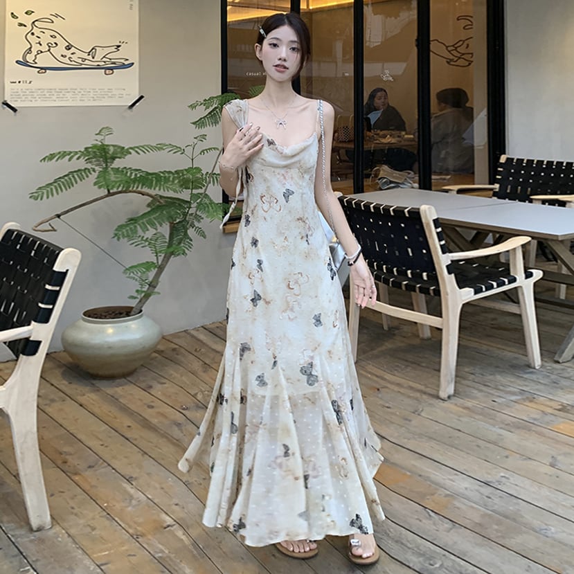 【dress】フランス風プリントキャミワンピース G21521