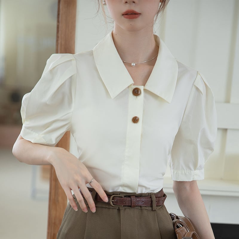 【tops】POLOネックパフスリーブブラウスG21078