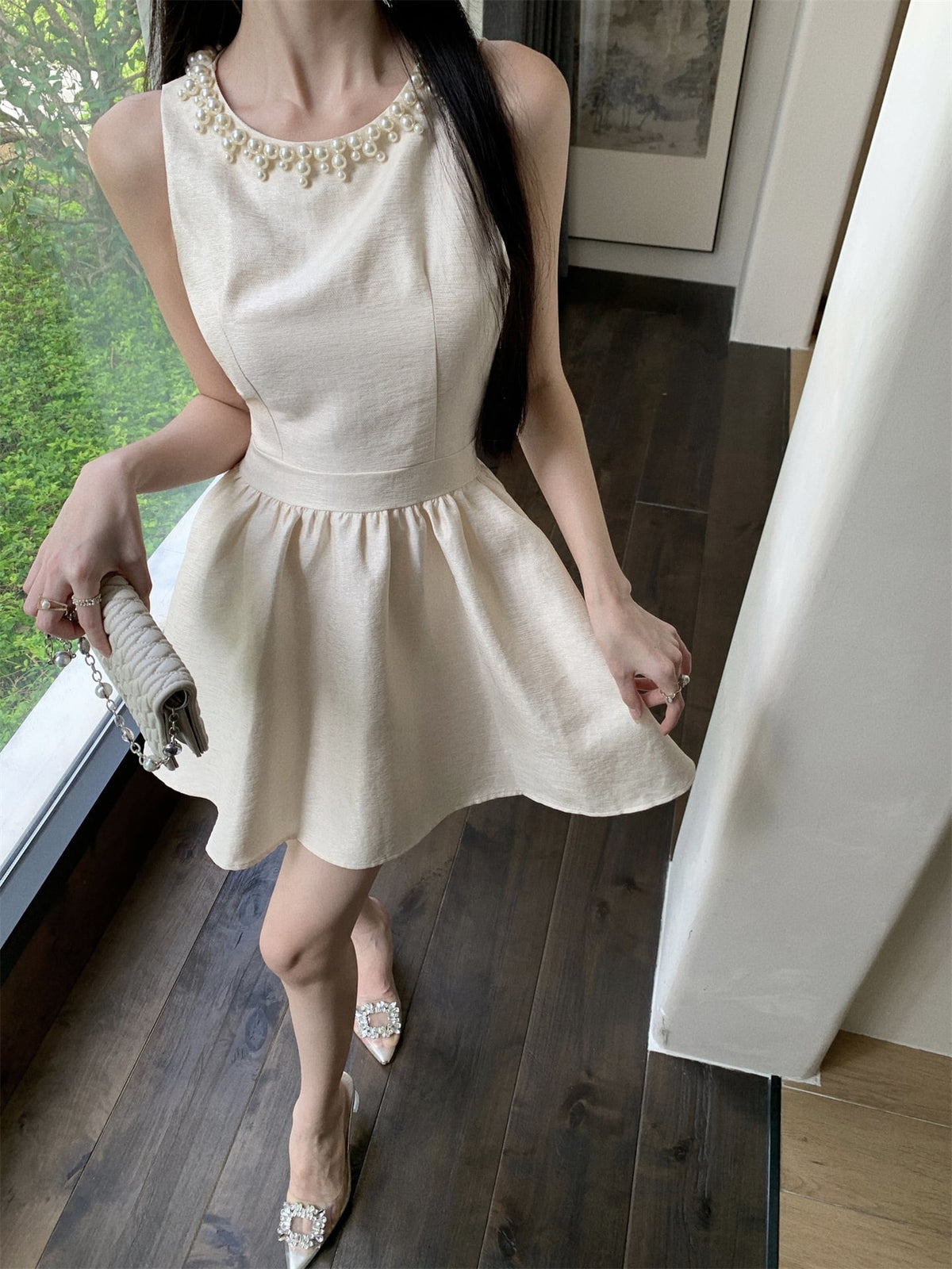 【dress】ノースリーブパールワンピース　M24545
