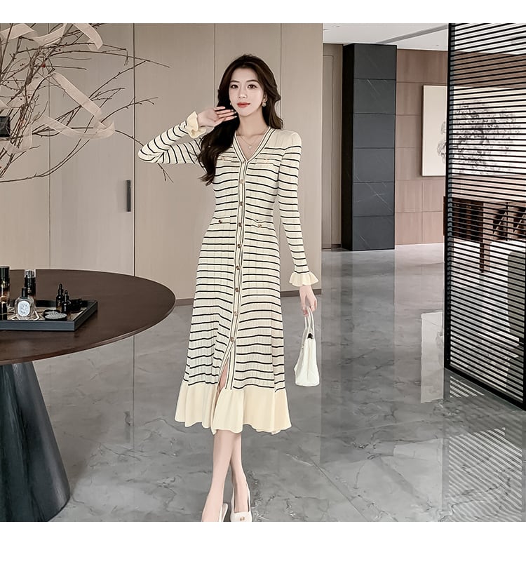 【dress】Vネックニットワンピース　M26334