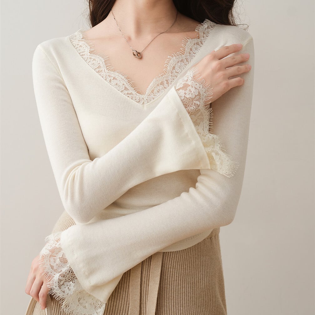 【tops】レースドッキングニットトップス N3427