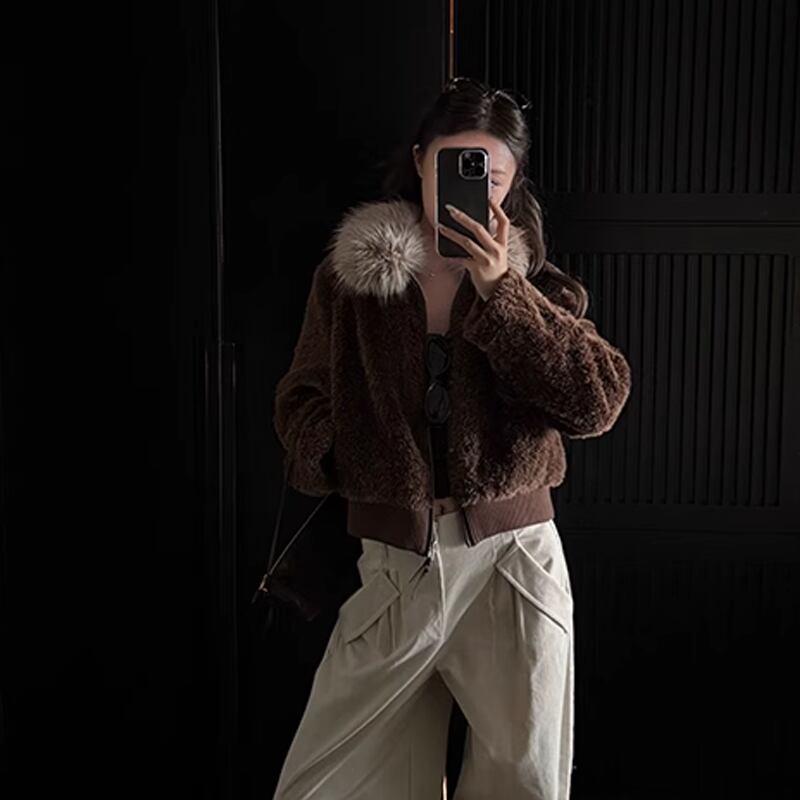 【outer】ファー付きシープボアコート Q7233