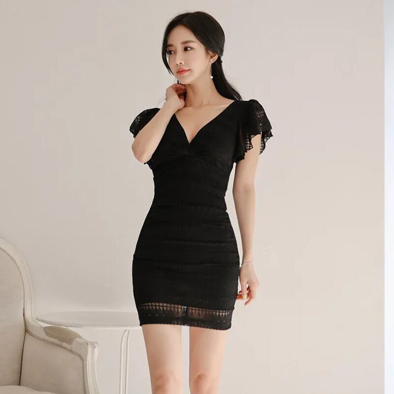 【dress】Vネックレースタイトワンピース G21019