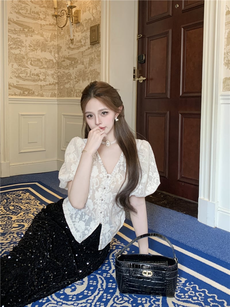 【tops】ダイヤモンドレースブラウスG21549