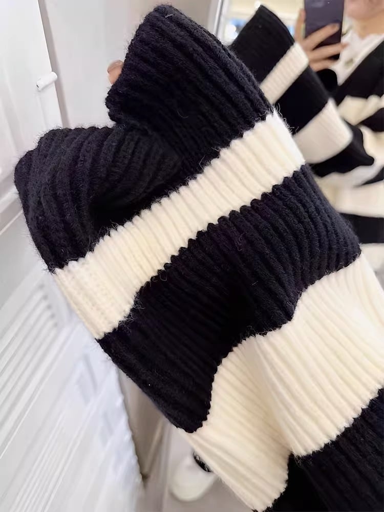 【outer】ボーダー柄ロング丈ニットカーデ　M25902