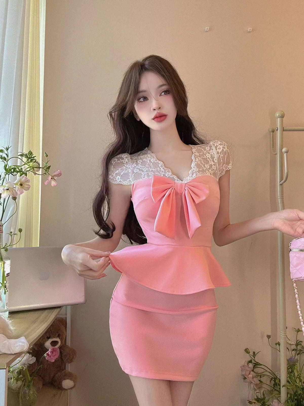【dress】レース切り替えワンピース　M23981