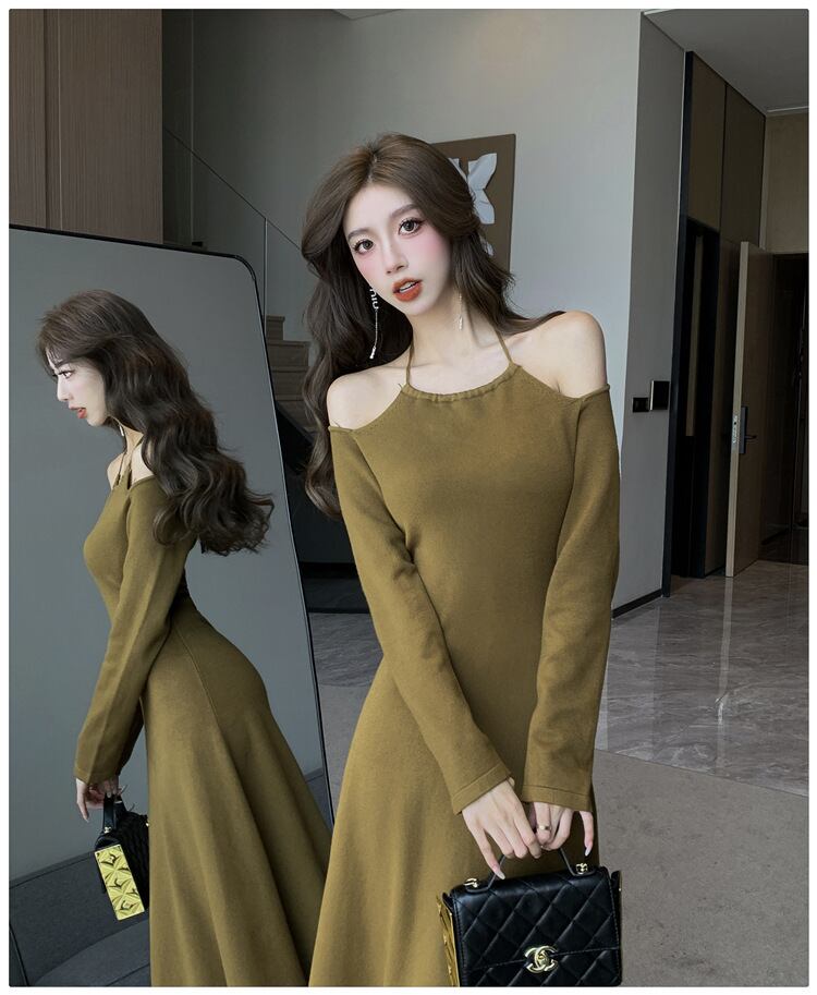 【dress】オフショルダーニットワンピース　M18760