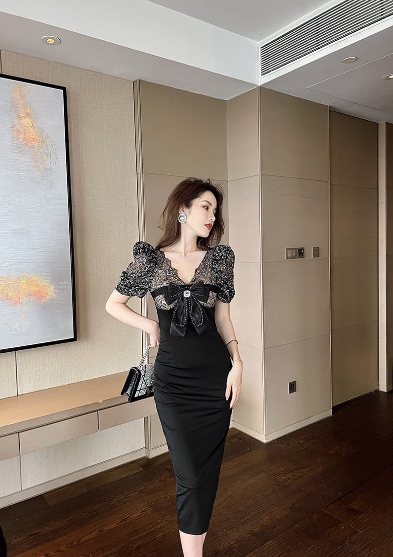 【dress】レース切り替えワンピース　M29601