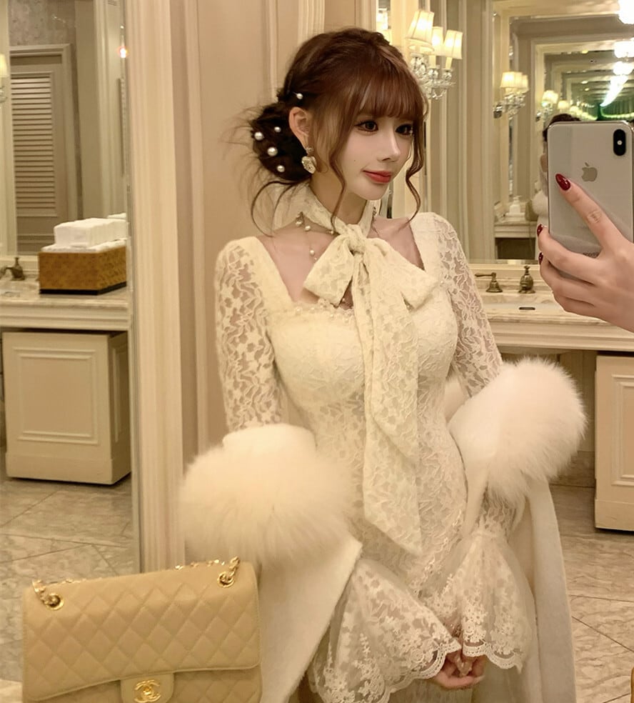 【dress】ベルスリーブマーメイドレースワンピース　N3499