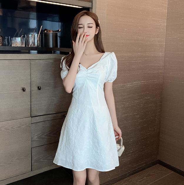 【dress】スクェアネックリボン付きワンピースF7449