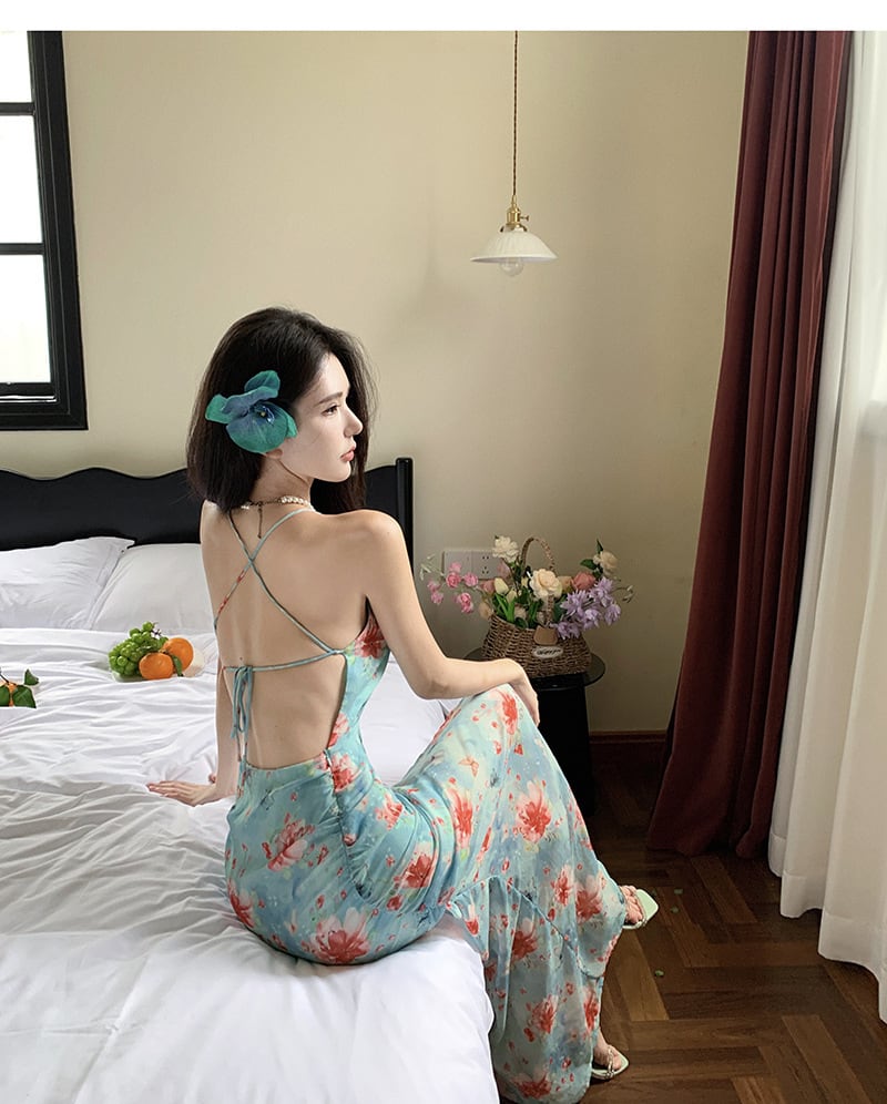 【dress】花柄バックレスワンピース　M25279