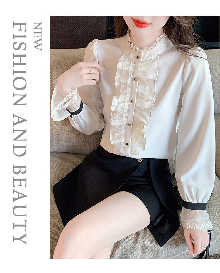 【tops】レース切り替えシャツトップス　M29092