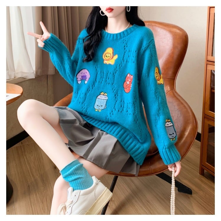 【tops】カートゥーンニットセーター　M19175