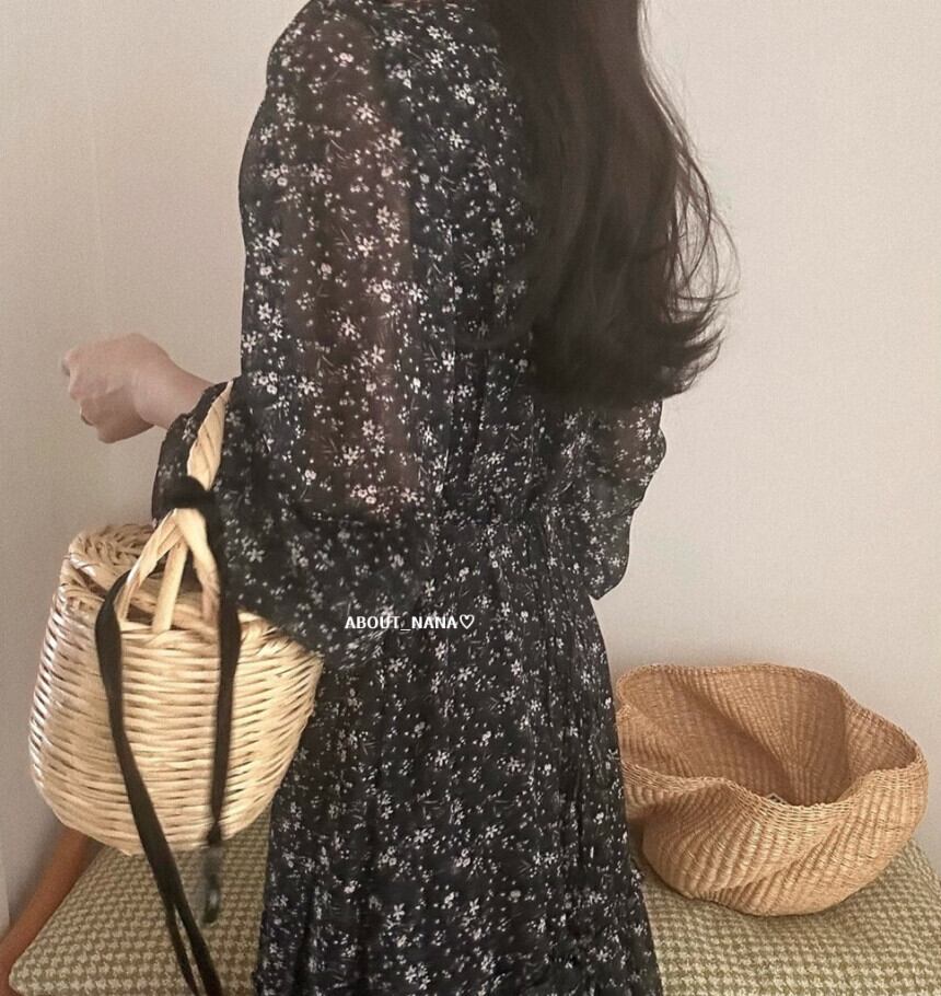 【dress】Vネックシフォン花柄ワンピース G20929