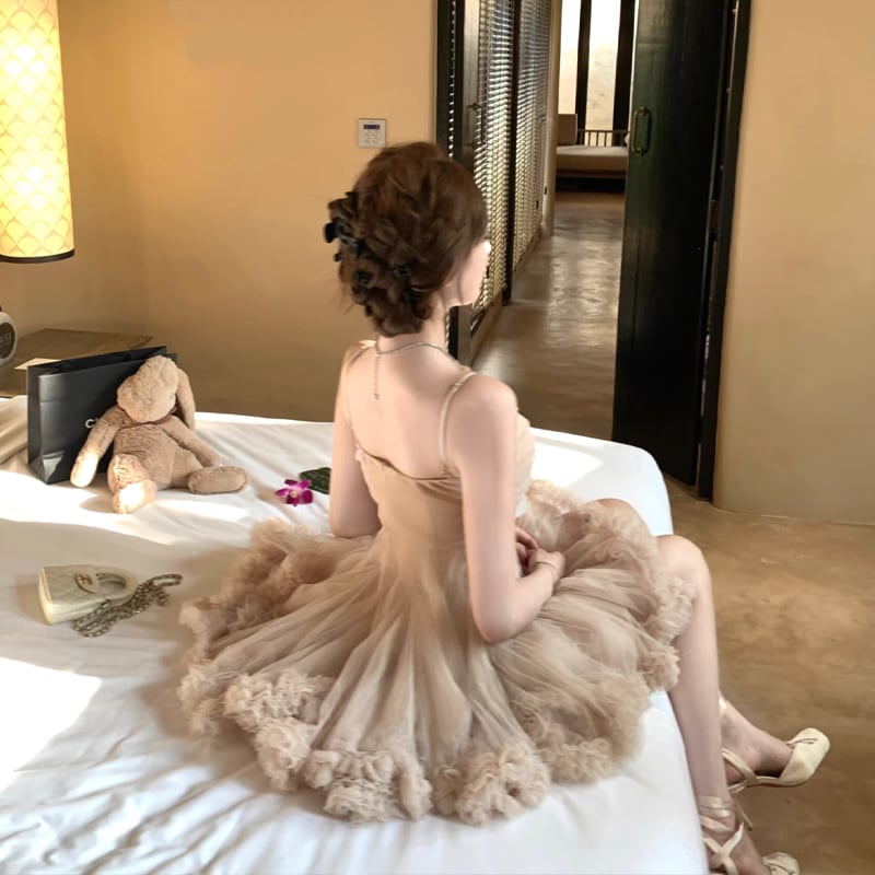 【dress】ギャザーフリルチュールミニワンピース Q8417
