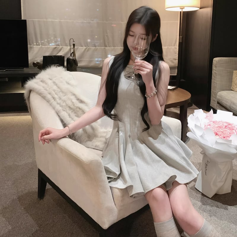 【dress】リボン付ノースリーブミニワンピース Q7968