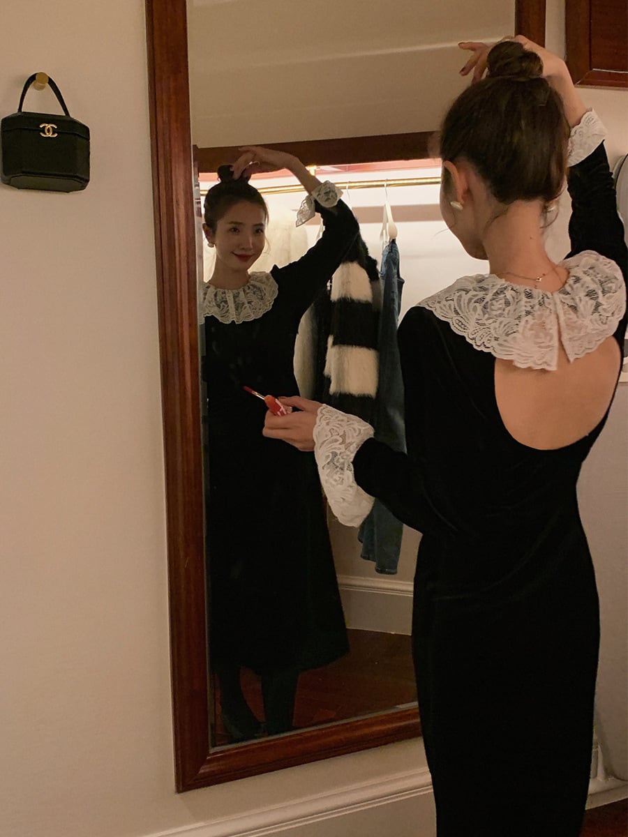 【dress】バックオープンレースカラーデートワンピース　N2938