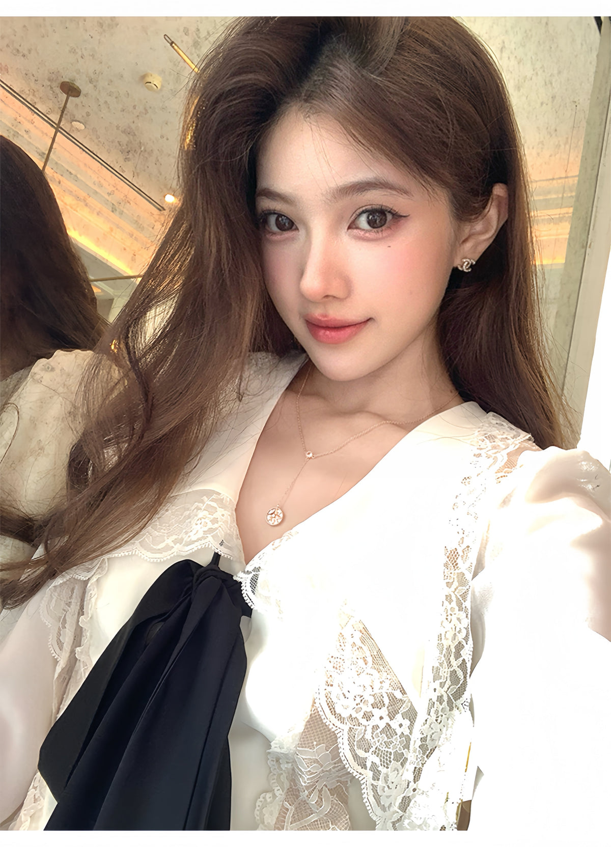 【dress】ビッグリボンレースドッキングロングワンピース　N3316