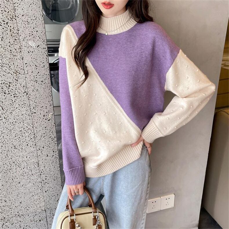 【tops】配色ニットセーター　M18699