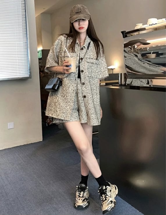 【set】トップス+ショートパンツ夏２点セットG19986