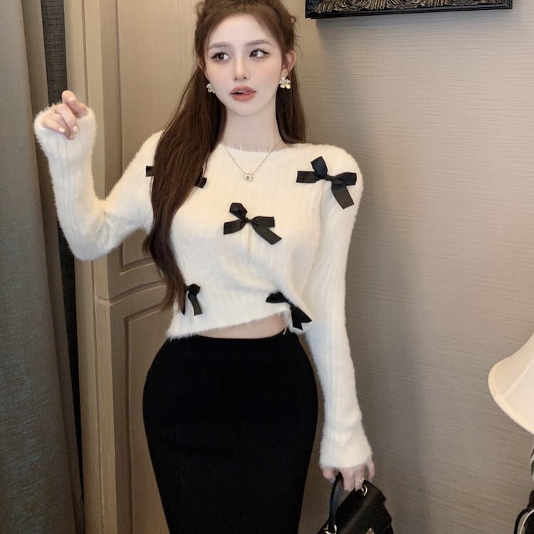 【tops】リボン付きニットセーター　M28248
