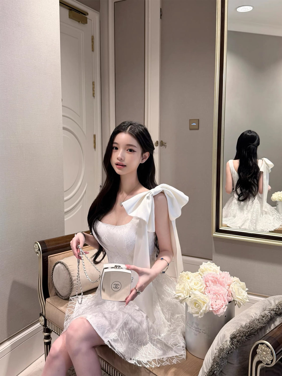 【dress】リボン付きレースキャミワンピース Q8385