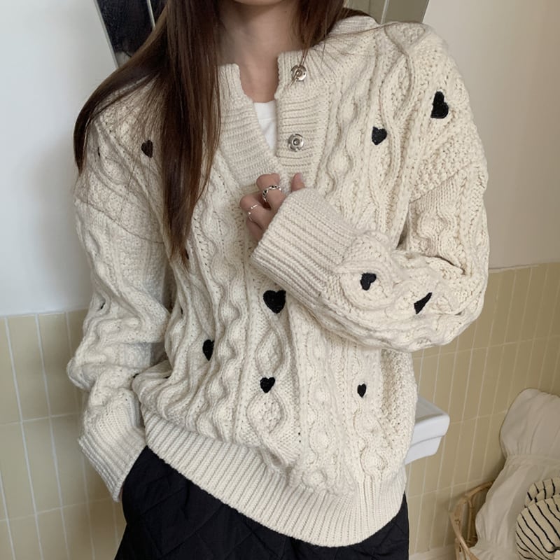 【tops】ハート柄ニットトップス Q7713