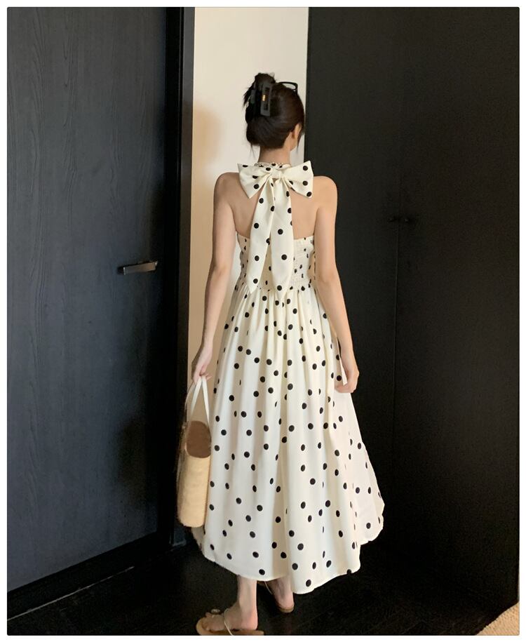 【dress】バックリボンドット柄ワンピース　M24012