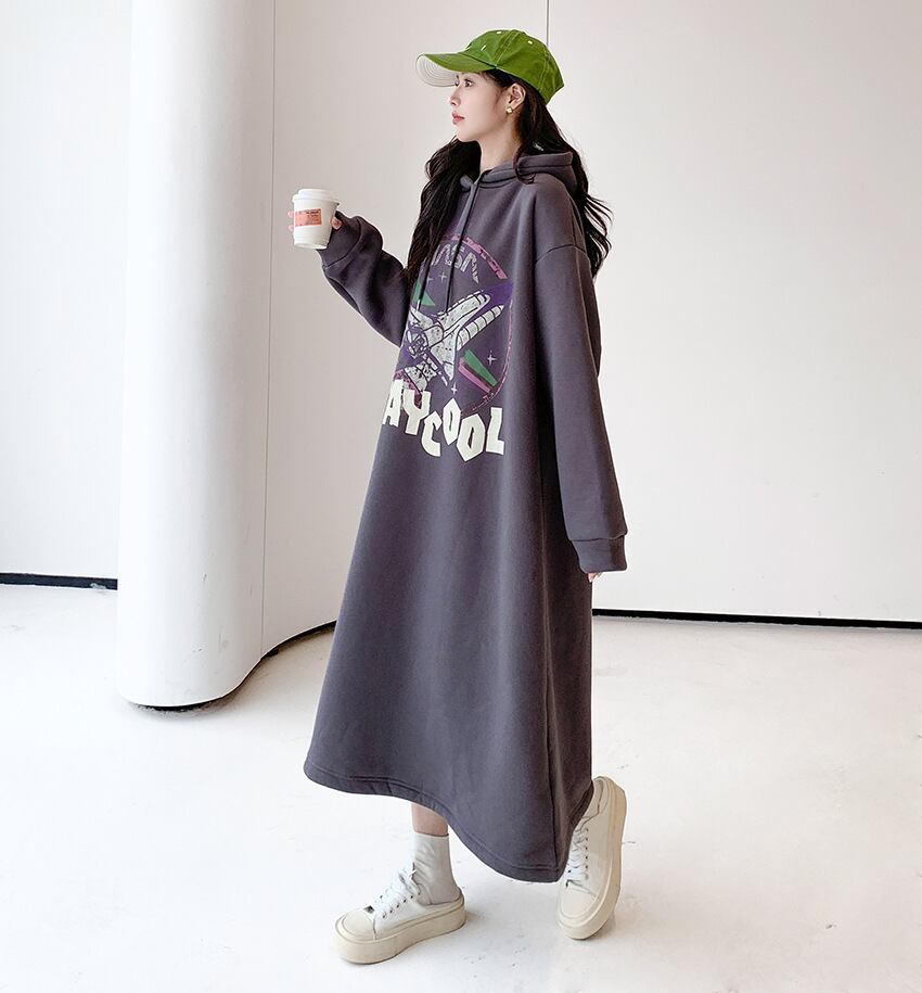 【dress】裹起毛パーカーワンピース　M18579