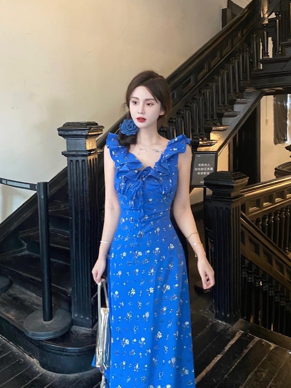 【dress】Vネック花柄海旅行ワンピース G21519