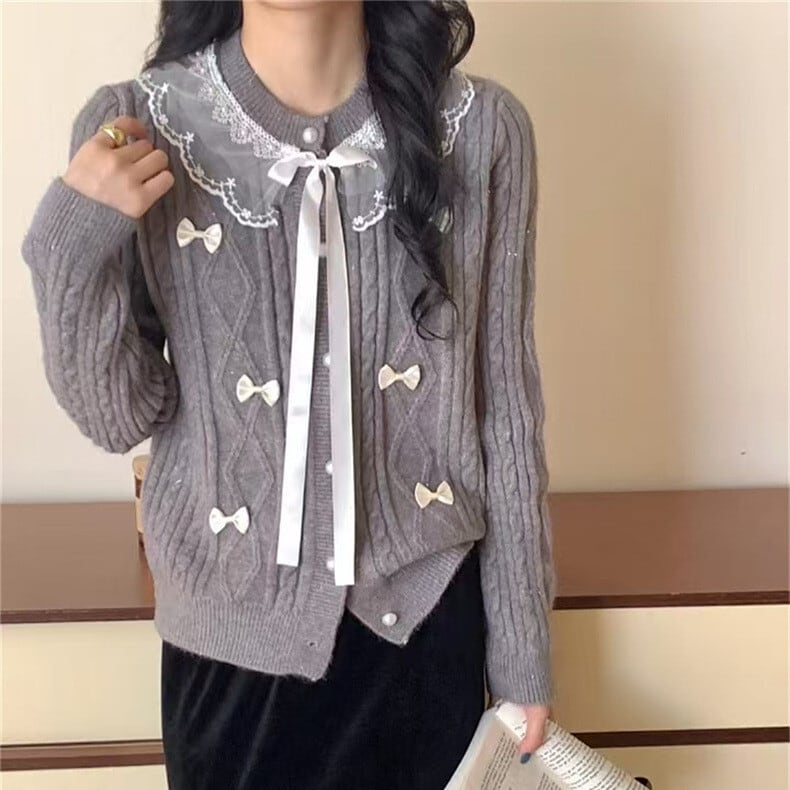 【outer】レースリボン付きニットカーデ　M26307