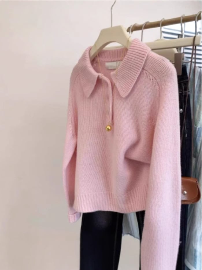 【tops】折り襟ニットセーター　M29219
