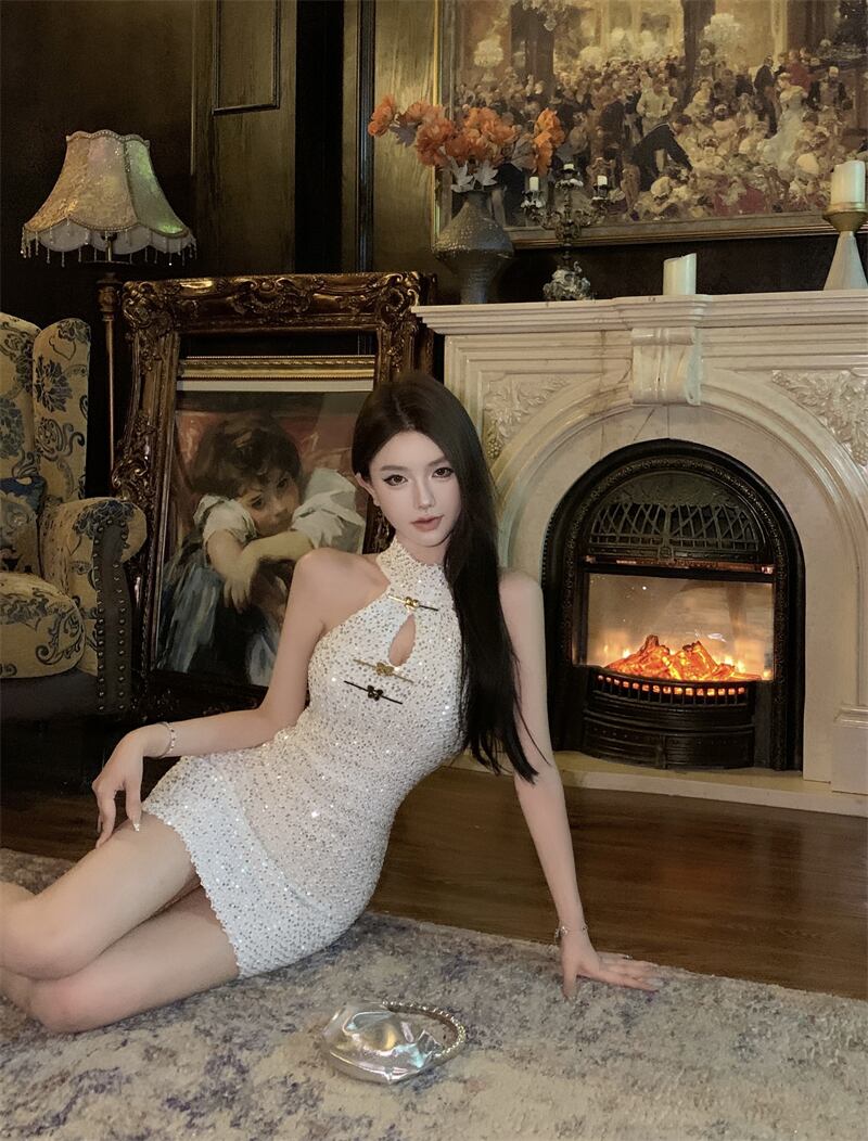 【dress】スパンコールホルターネックワンピース G21018