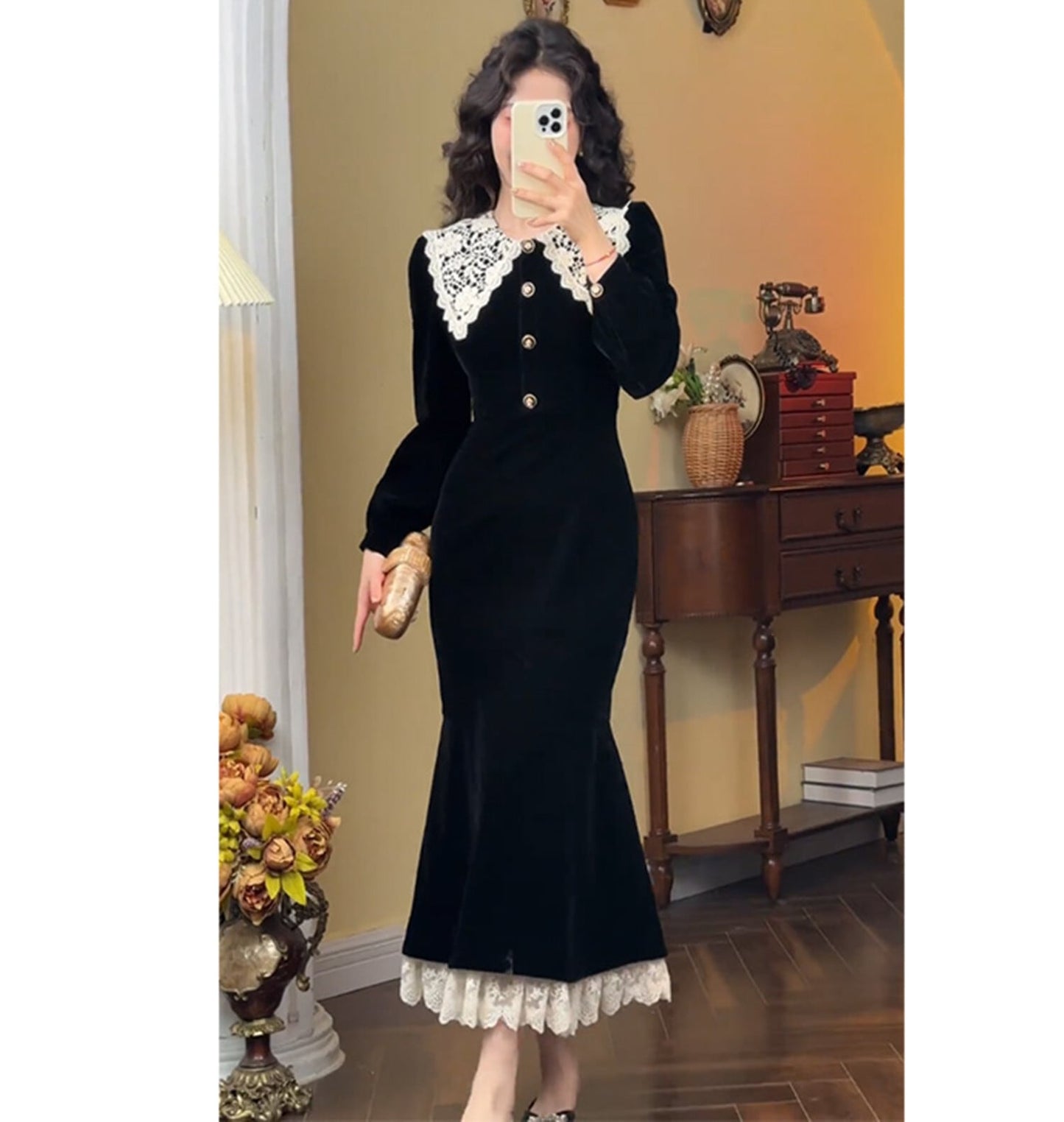 【dress】レースカラーマーメイドデートワンピース　N2915