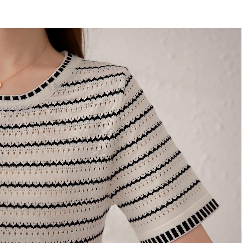 【dress】ストライプ柄ニットAラインワンピース G21126