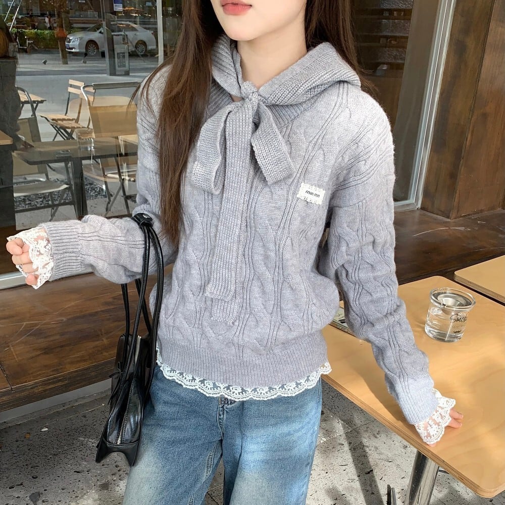 【tops】レース切り替えニットセーター　M27364
