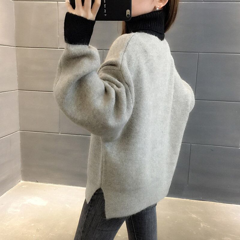 【tops】選べる3色！タートルネック長袖キャンパスお洒落ルーズ韓国風ニットセーターW0084