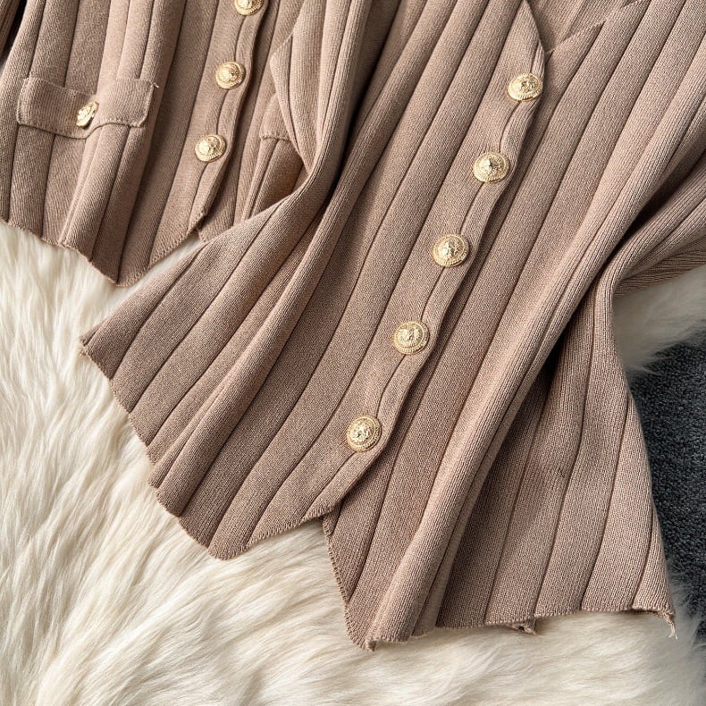 【set】ニットカーディガン+ベスト+ガウチョパンツ3点セットF6989