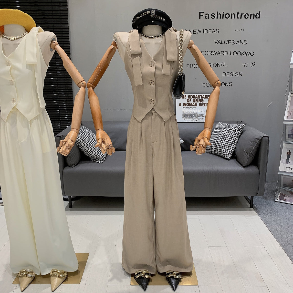 【set】リボン付きベスト×ストレートパンツセット　M24673