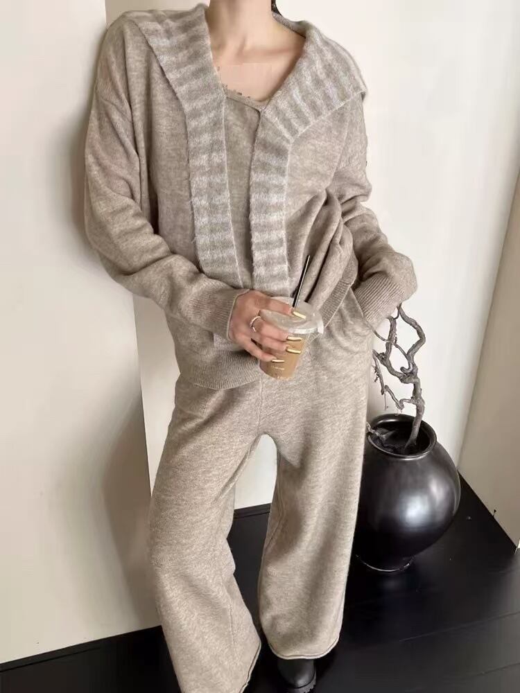 【set】ニットセーター×ワイドパンツセット　M27544
