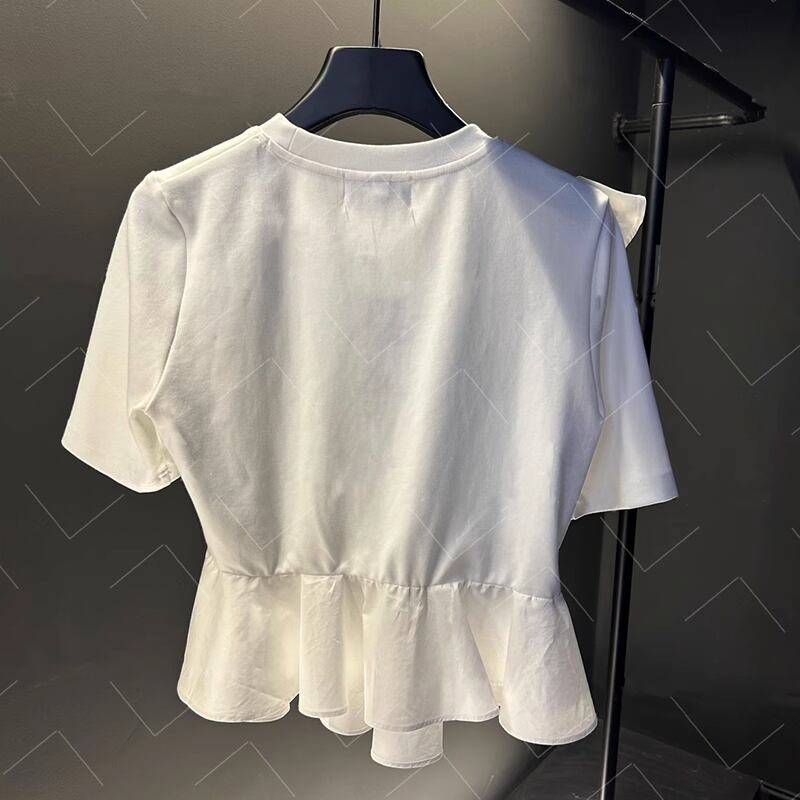 【tops】半袖ギャザーペプラムTシャツF7047