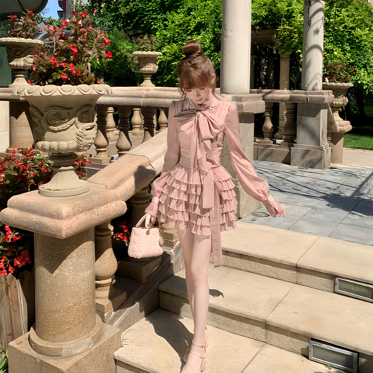 【dress】ビッグリボンティアードミニワンピース　N3326